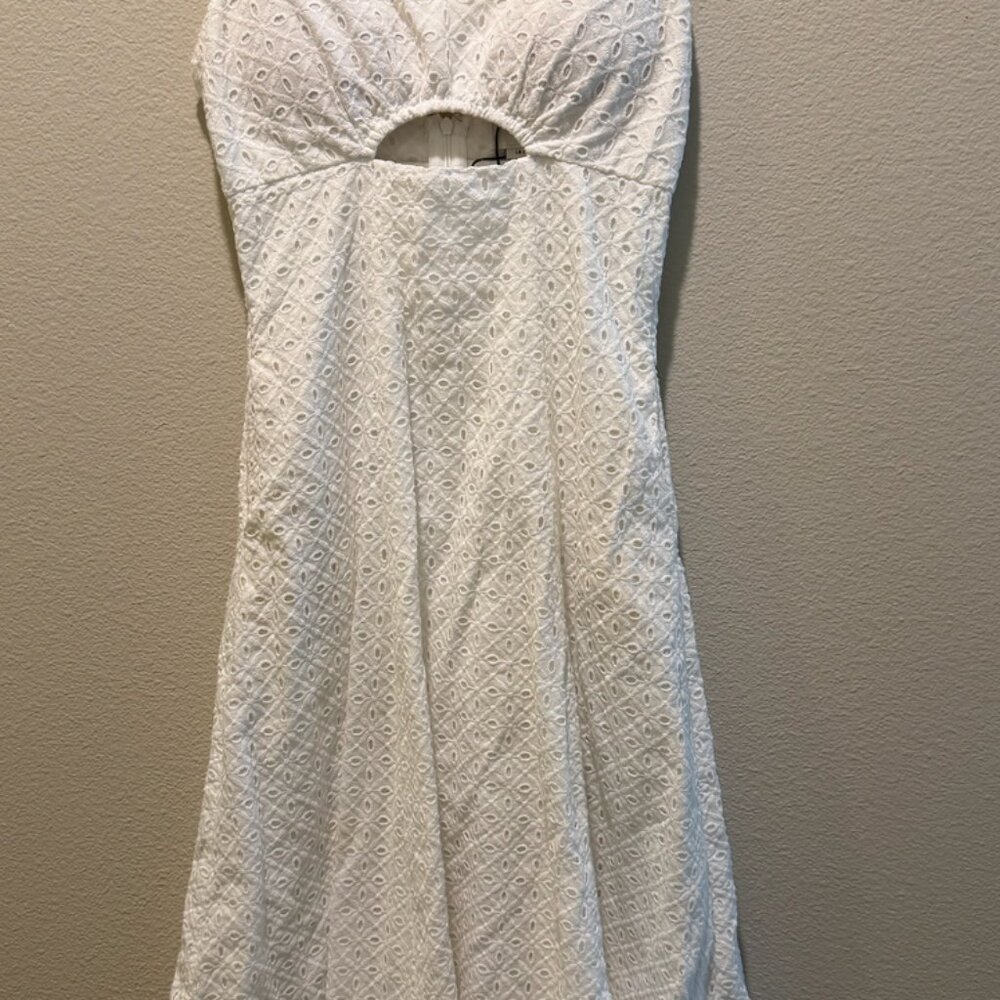 white midi A line spring dress with pockets S - Picture 4 of 5
